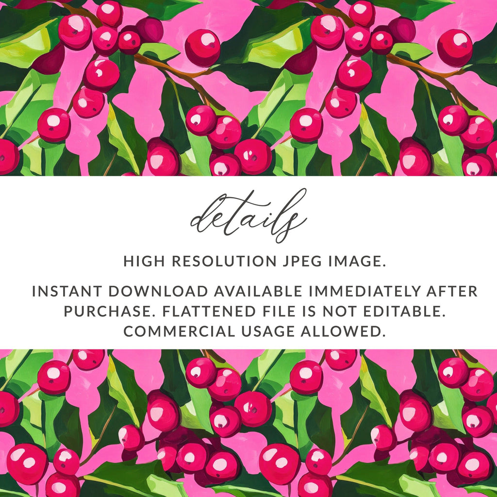 Cranberry Digital Paper, Seamless Pattern, Red Berries, Pink Green Floral, Commercial Use, Digital Download, Digital Scrapbook Paper - Moore and Mountain