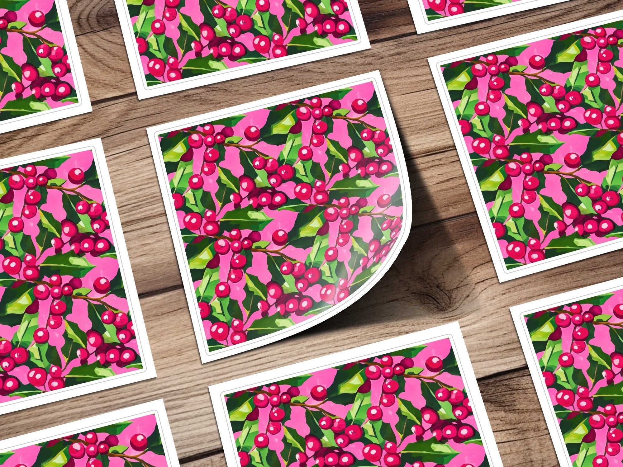Cranberry Digital Paper, Seamless Pattern, Red Berries, Pink Green Floral, Commercial Use, Digital Download, Digital Scrapbook Paper - Moore and Mountain