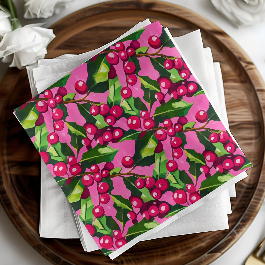 Cranberry Digital Paper, Seamless Pattern, Red Berries, Pink Green Floral, Commercial Use, Digital Download, Digital Scrapbook Paper - Moore and Mountain