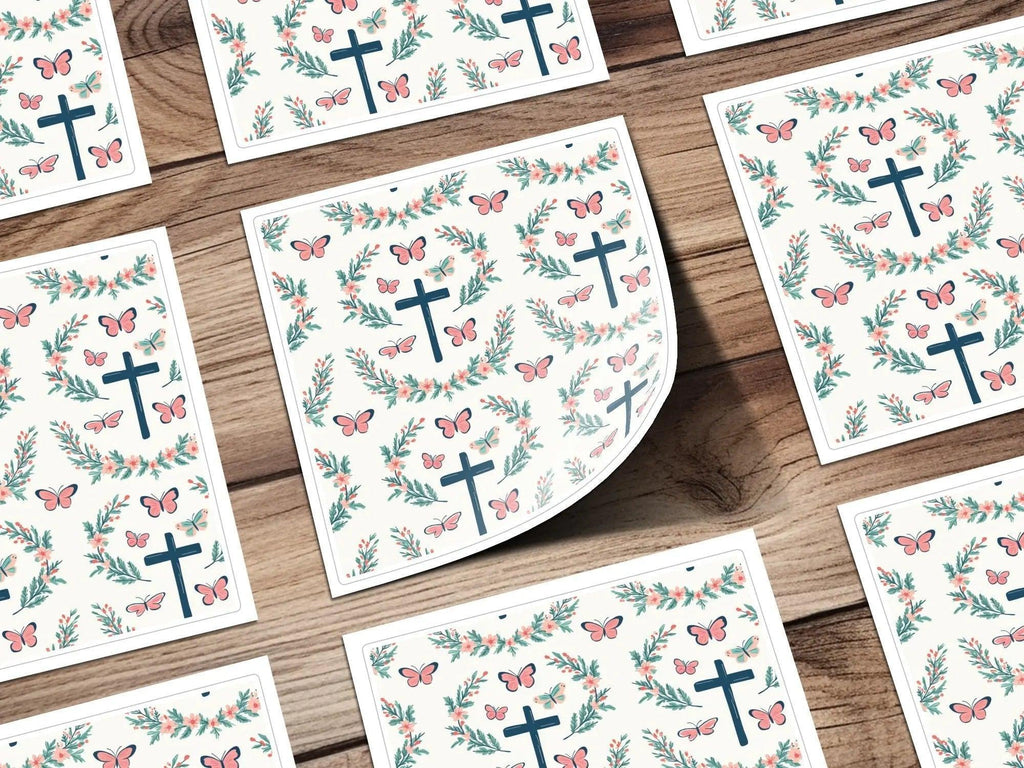 Cross Butterfly Digital Paper, Floral Seamless Pattern, Christian Digital Background, Religious Print, Digital Files for Fabric, Crafts - Moore and Mountain