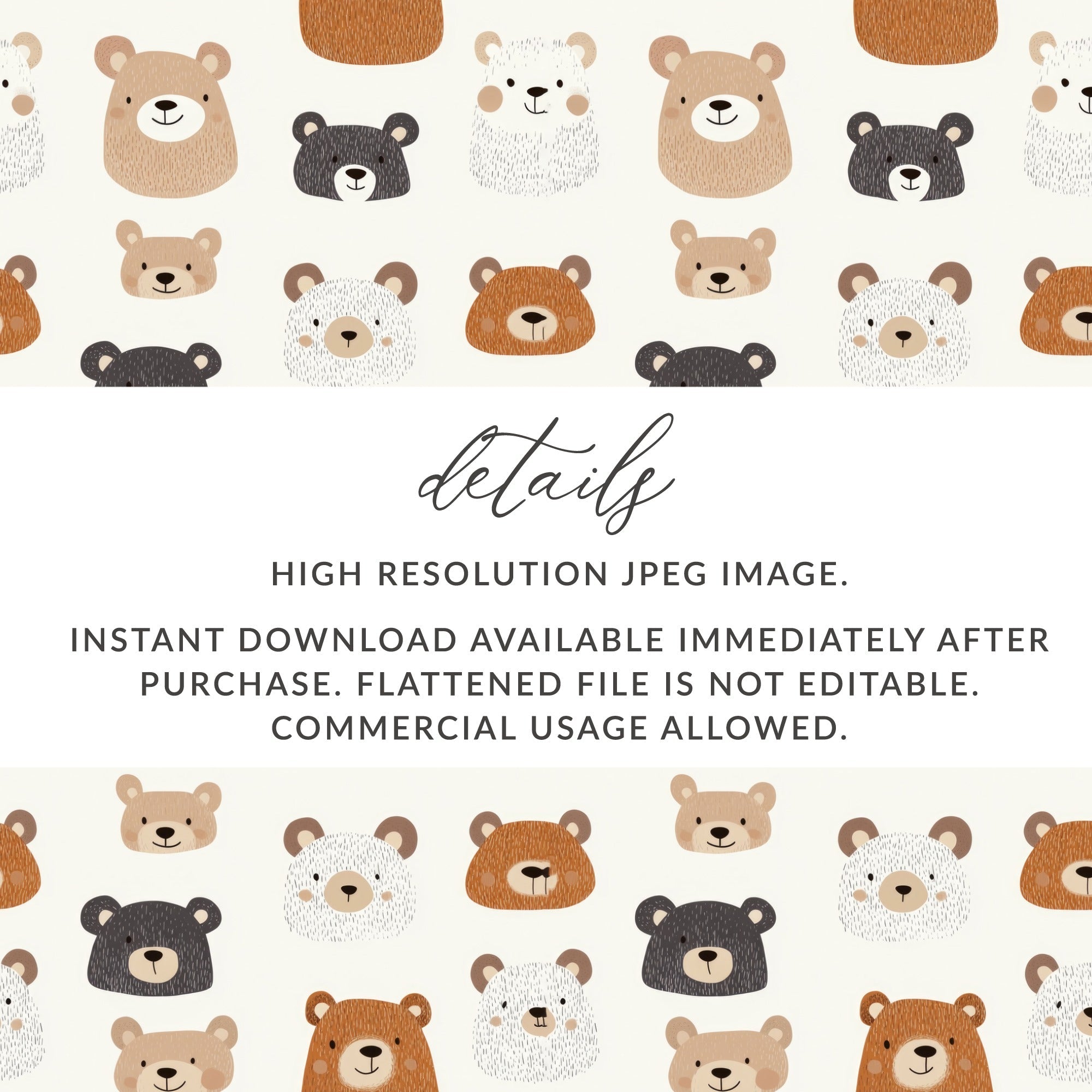 Cute Bear Seamless Pattern Digital Paper, Nursery Animal Pattern, Kids Fabric Design, 12x12 JPEG Files, Repeating Pattern Digital - Moore and Mountain