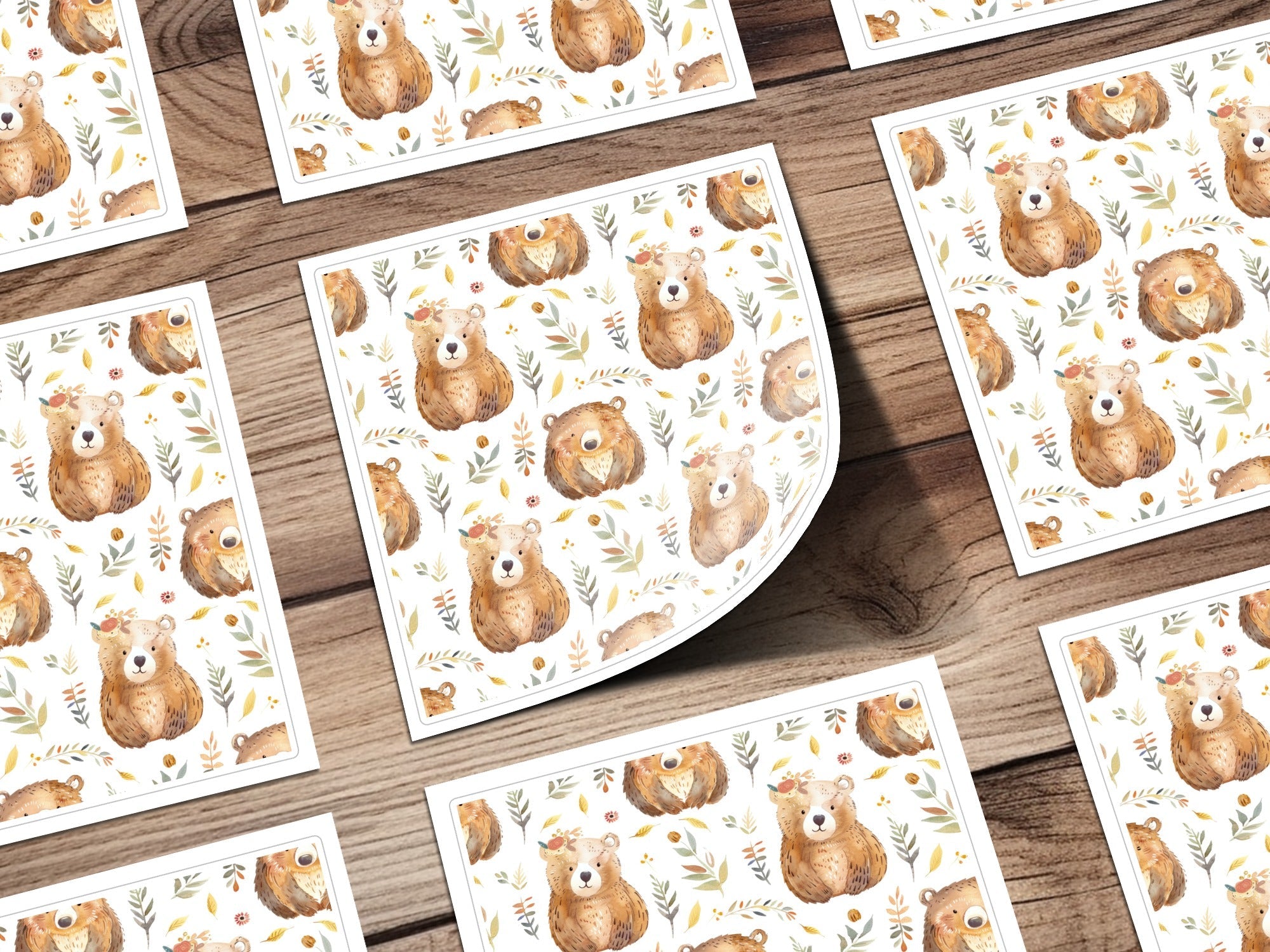 Cute Bear Seamless Pattern Digital, Watercolor Bear Design, Floral Bear Art, Forest Animal Clipart, Nursery Decor, Fabric Design - Moore and Mountain