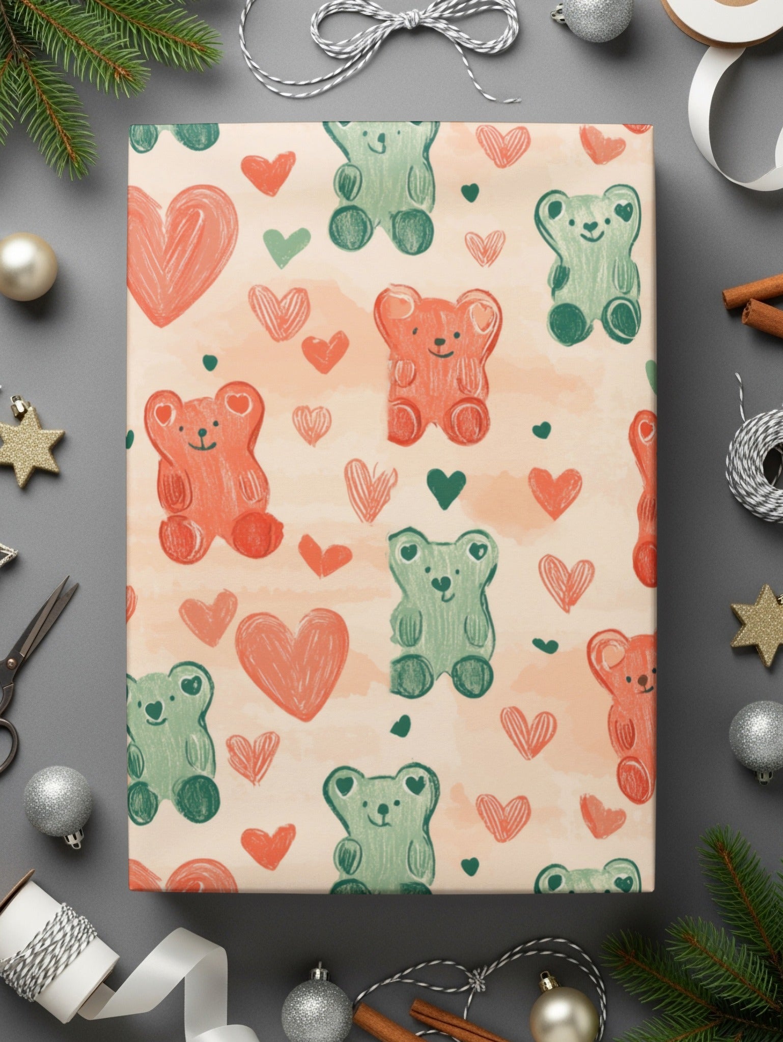 Cute Bears Heart Seamless Pattern Digital, Valentines Day, Scrapbook Paper, Fabric Design, Kids Room Decor, Commercial Use - Moore and Mountain