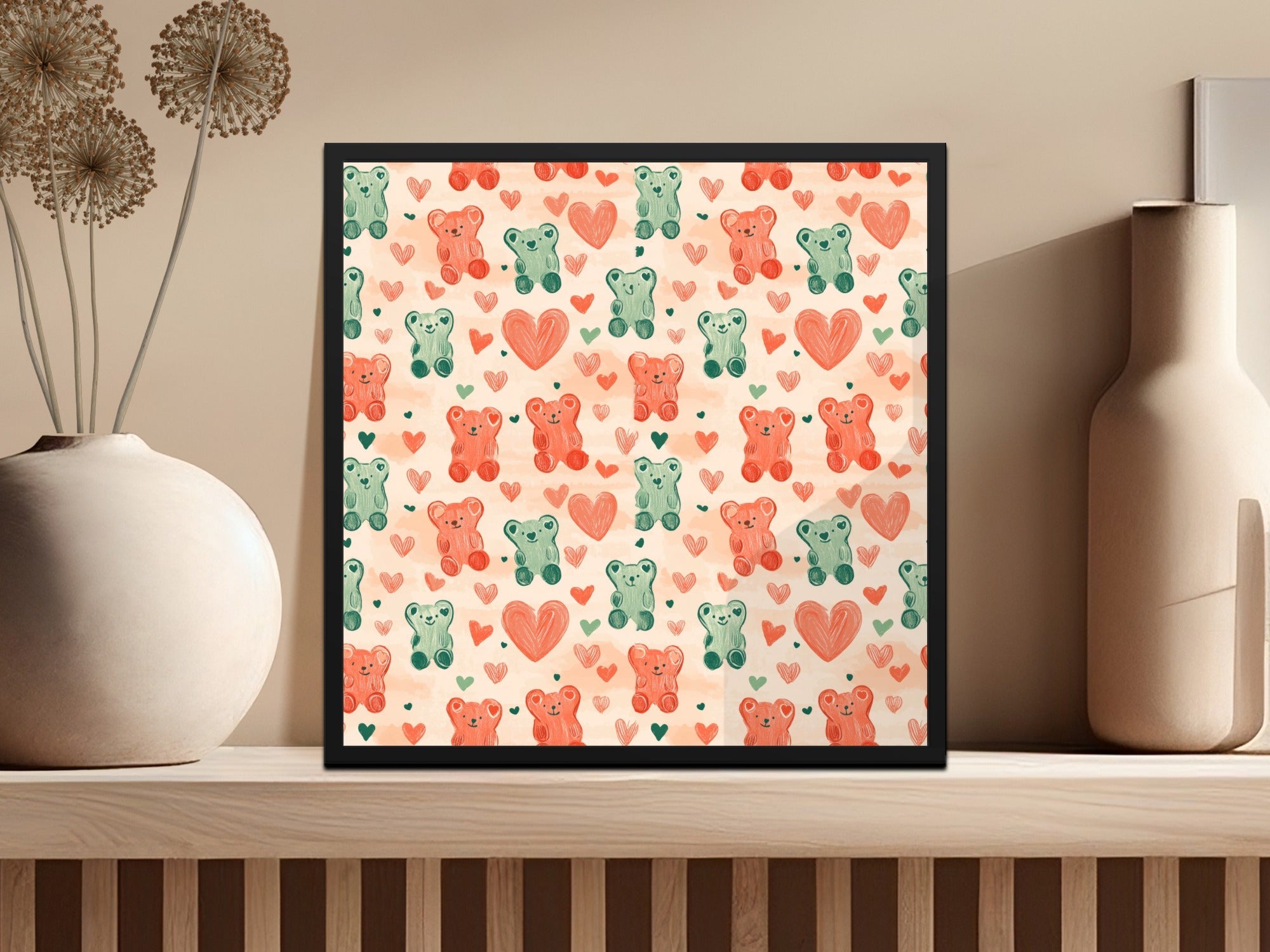 Cute Bears Heart Seamless Pattern Digital, Valentines Day, Scrapbook Paper, Fabric Design, Kids Room Decor, Commercial Use - Moore and Mountain