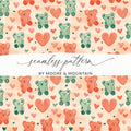 Cute Bears Heart Seamless Pattern Digital, Valentines Day, Scrapbook Paper, Fabric Design, Kids Room Decor, Commercial Use - Moore and Mountain