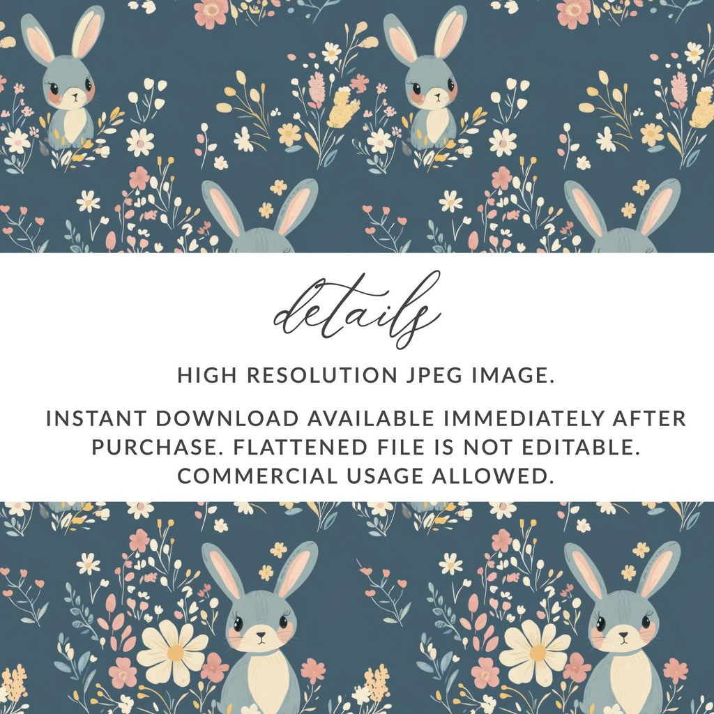 Cute Bunny Floral Pattern, Digital Paper, Seamless Pattern, Easter Pattern, Fabric Design, Spring Pattern, Scrapbook Paper, Digital Product - Moore and Mountain