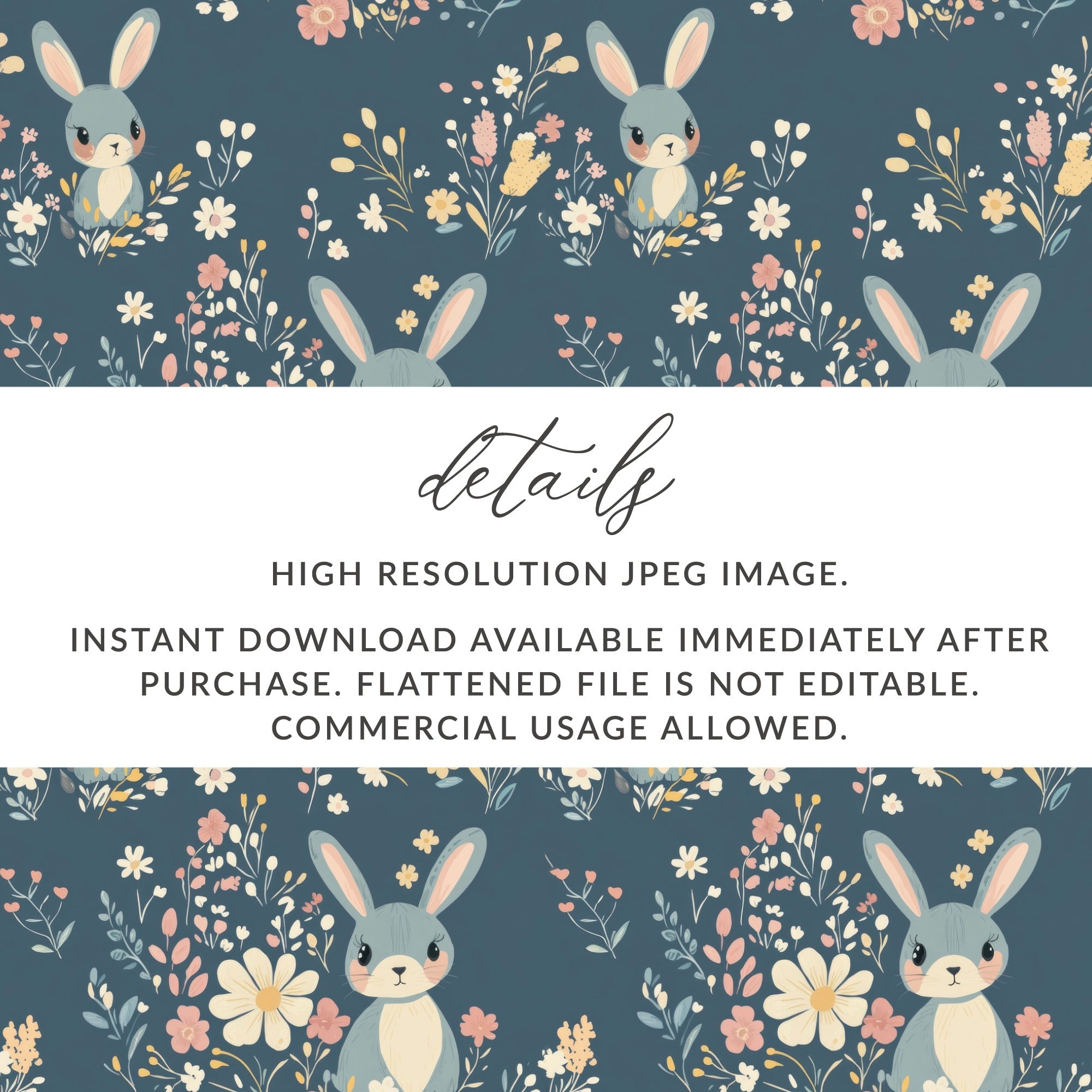 Cute Bunny Floral Pattern, Digital Paper, Seamless Pattern, Easter Pattern, Fabric Design, Spring Pattern, Scrapbook Paper, Digital Product - Moore and Mountain