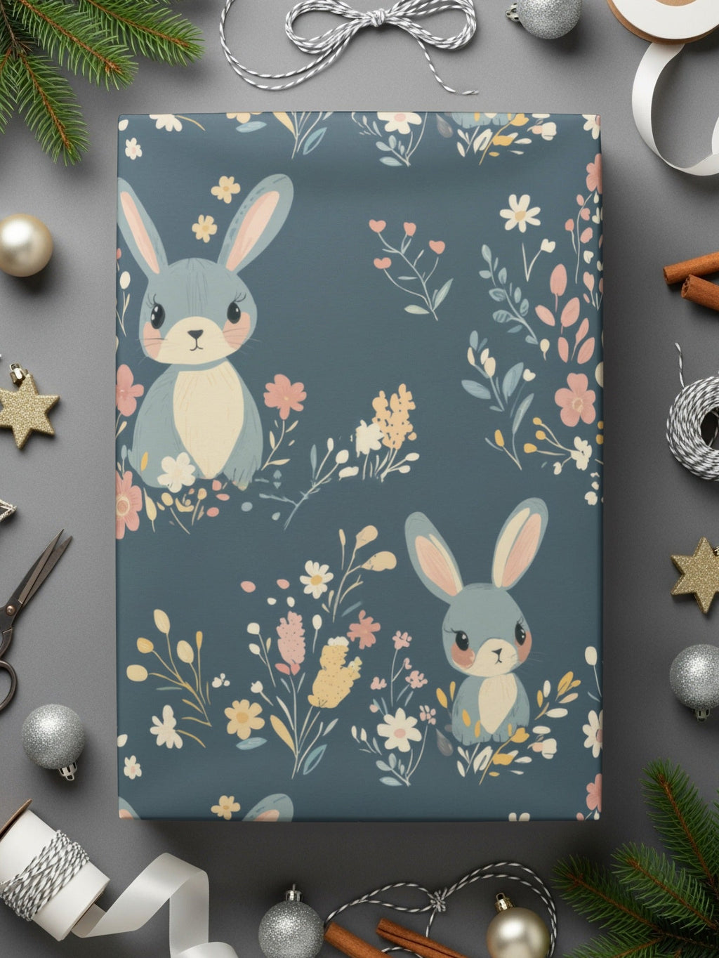 Cute Bunny Floral Pattern, Digital Paper, Seamless Pattern, Easter Pattern, Fabric Design, Spring Pattern, Scrapbook Paper, Digital Product - Moore and Mountain