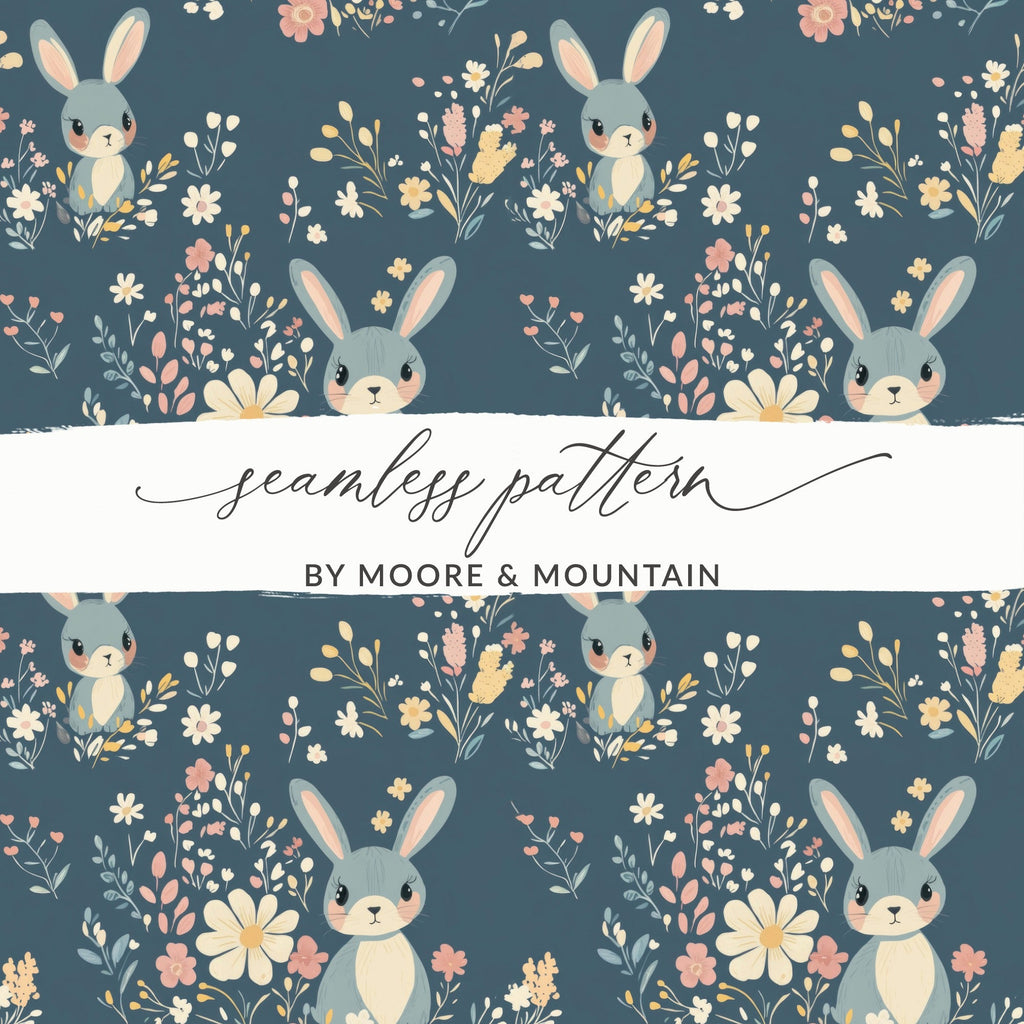 Cute Bunny Floral Pattern, Digital Paper, Seamless Pattern, Easter Pattern, Fabric Design, Spring Pattern, Scrapbook Paper, Digital Product - Moore and Mountain