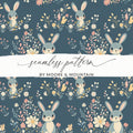 Cute Bunny Floral Pattern, Digital Paper, Seamless Pattern, Easter Pattern, Fabric Design, Spring Pattern, Scrapbook Paper, Digital Product - Moore and Mountain