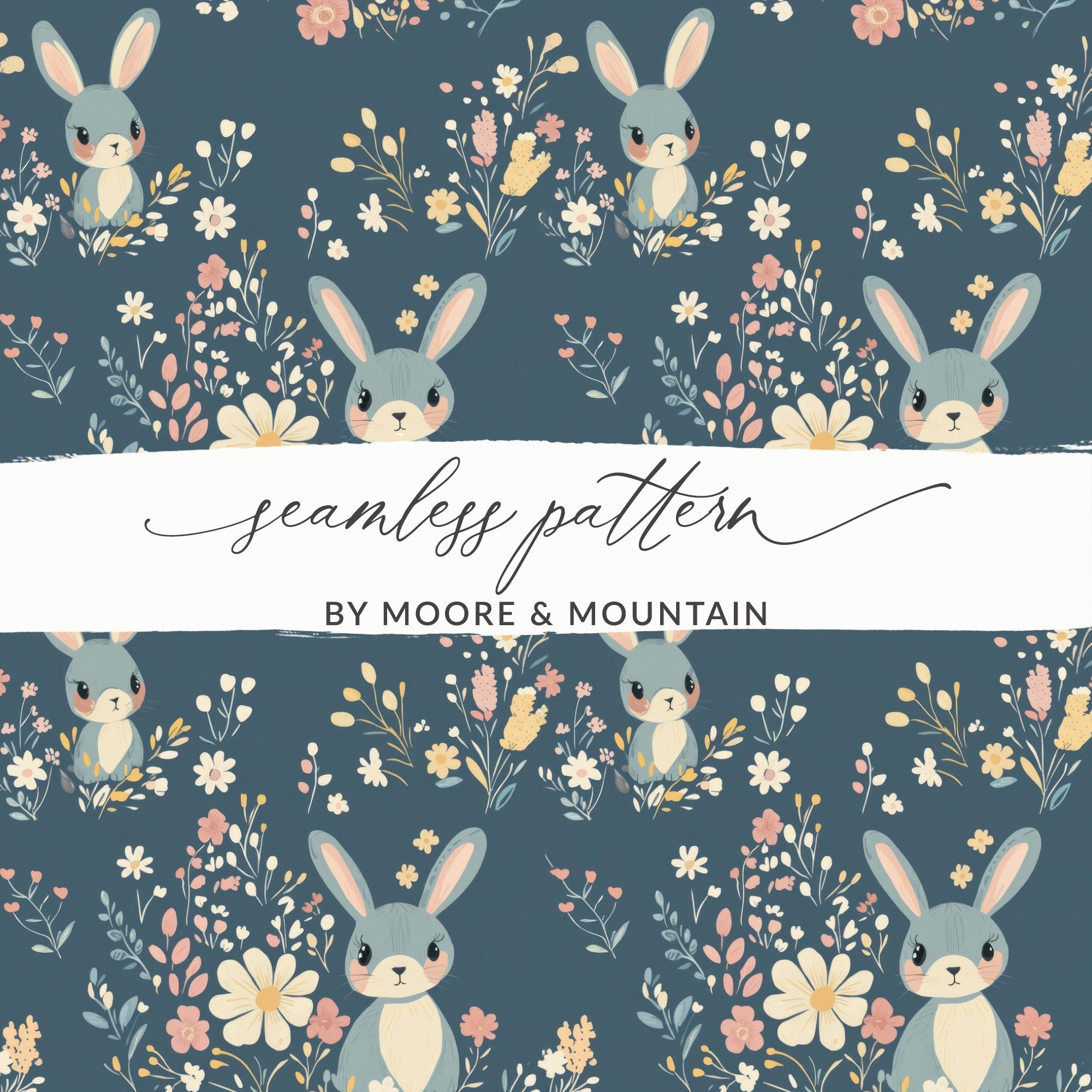 Cute Bunny Floral Pattern, Digital Paper, Seamless Pattern, Easter Pattern, Fabric Design, Spring Pattern, Scrapbook Paper, Digital Product - Moore and Mountain