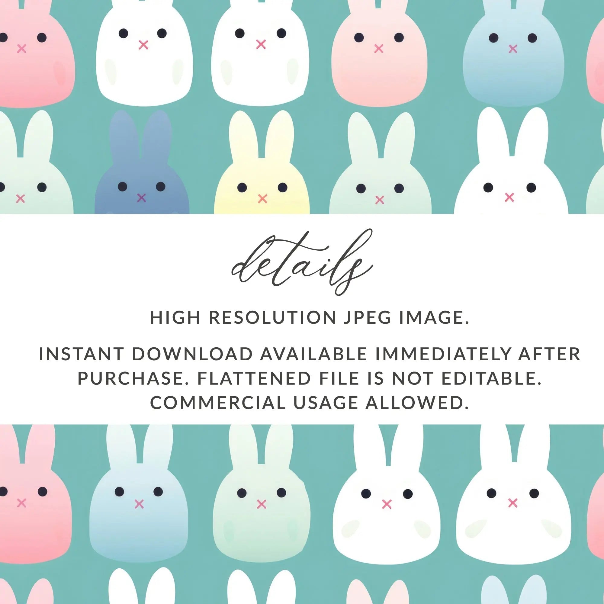 Cute Bunny Seamless Pattern Digital Paper, Pastel Rabbit Repeat Pattern File Download, Kawaii Bunny Fabric Design, Kid Room Digital Design - Moore and Mountain