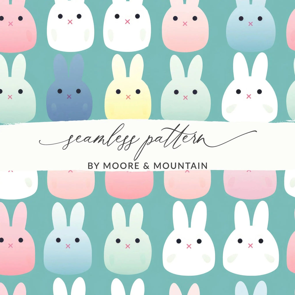 Cute Bunny Seamless Pattern Digital Paper, Pastel Rabbit Repeat Pattern File Download, Kawaii Bunny Fabric Design, Kid Room Digital Design - Moore and Mountain
