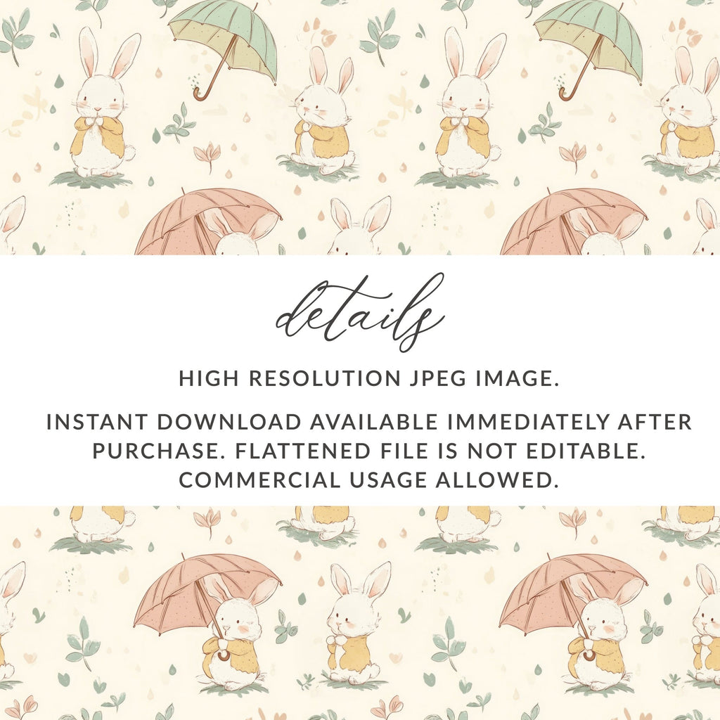 Cute Bunny Seamless Pattern, Umbrella Digital Paper, Spring Animal Print, Easter Repeat Design, Commercial Use, 12x12 Digital Download - Moore and Mountain