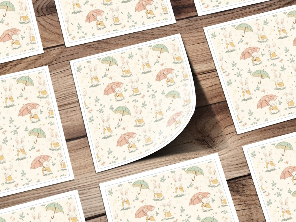 Cute Bunny Seamless Pattern, Umbrella Digital Paper, Spring Animal Print, Easter Repeat Design, Commercial Use, 12x12 Digital Download - Moore and Mountain