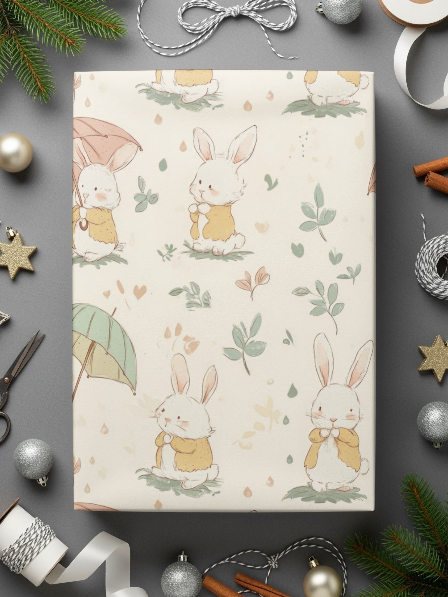 Cute Bunny Seamless Pattern, Umbrella Digital Paper, Spring Animal Print, Easter Repeat Design, Commercial Use, 12x12 Digital Download - Moore and Mountain
