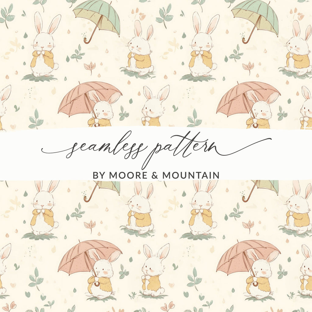 Cute Bunny Seamless Pattern, Umbrella Digital Paper, Spring Animal Print, Easter Repeat Design, Commercial Use, 12x12 Digital Download - Moore and Mountain