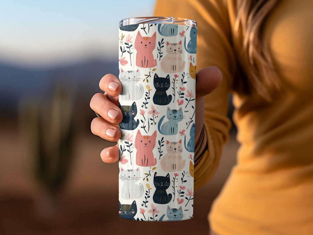 Cute Cat Pattern, Seamless Pattern Digital, Floral Cat Print, Cat Lover Gift, Colorful Cat Design, Kitten Pattern Repeat, Digital Download - Moore and Mountain