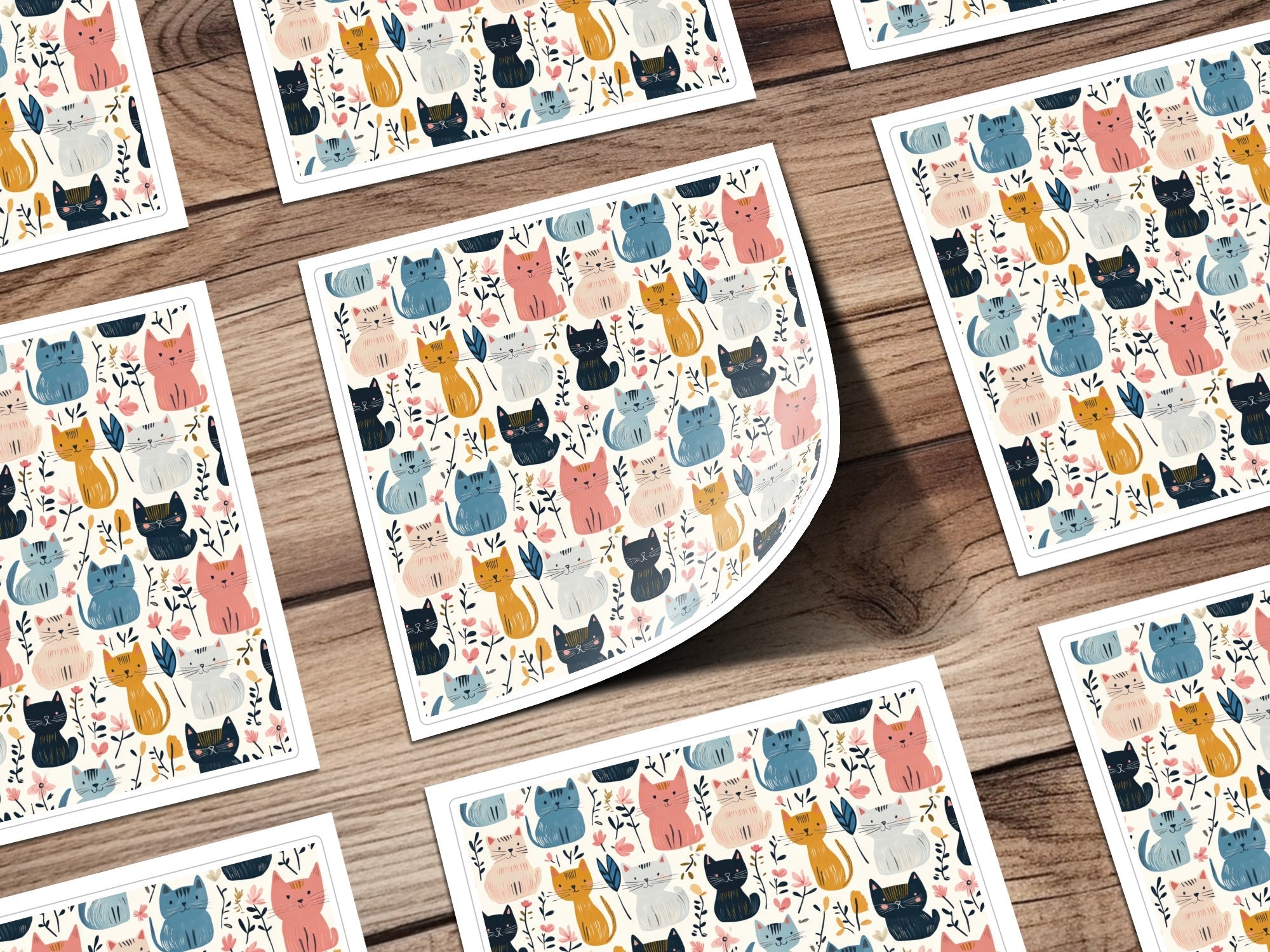 Cute Cat Pattern, Seamless Pattern Digital, Floral Cat Print, Cat Lover Gift, Colorful Cat Design, Kitten Pattern Repeat, Digital Download - Moore and Mountain