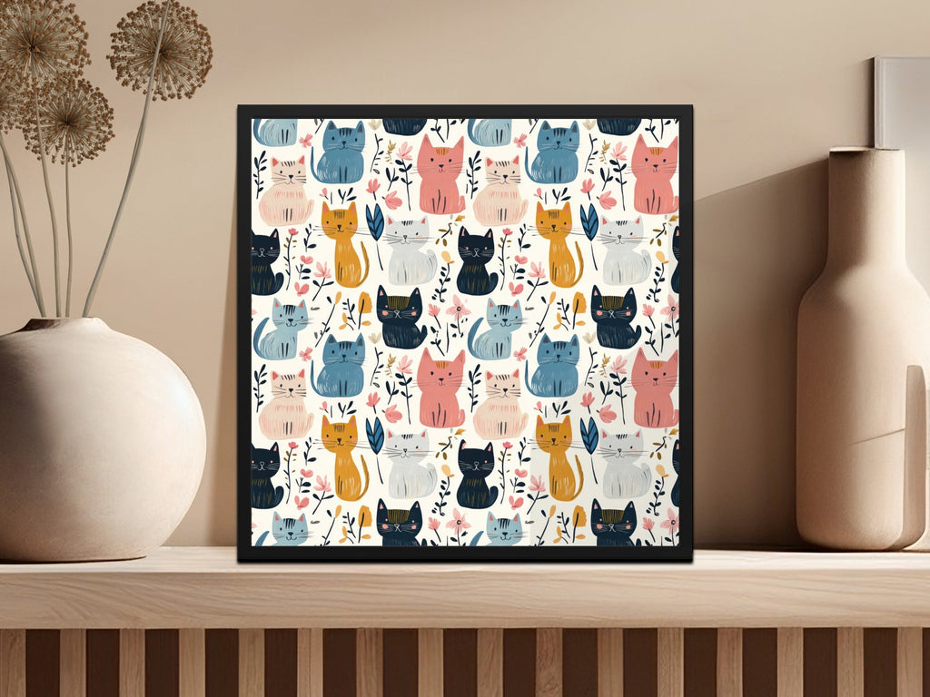 Cute Cat Pattern, Seamless Pattern Digital, Floral Cat Print, Cat Lover Gift, Colorful Cat Design, Kitten Pattern Repeat, Digital Download - Moore and Mountain