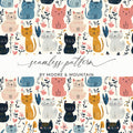Cute Cat Pattern, Seamless Pattern Digital, Floral Cat Print, Cat Lover Gift, Colorful Cat Design, Kitten Pattern Repeat, Digital Download - Moore and Mountain