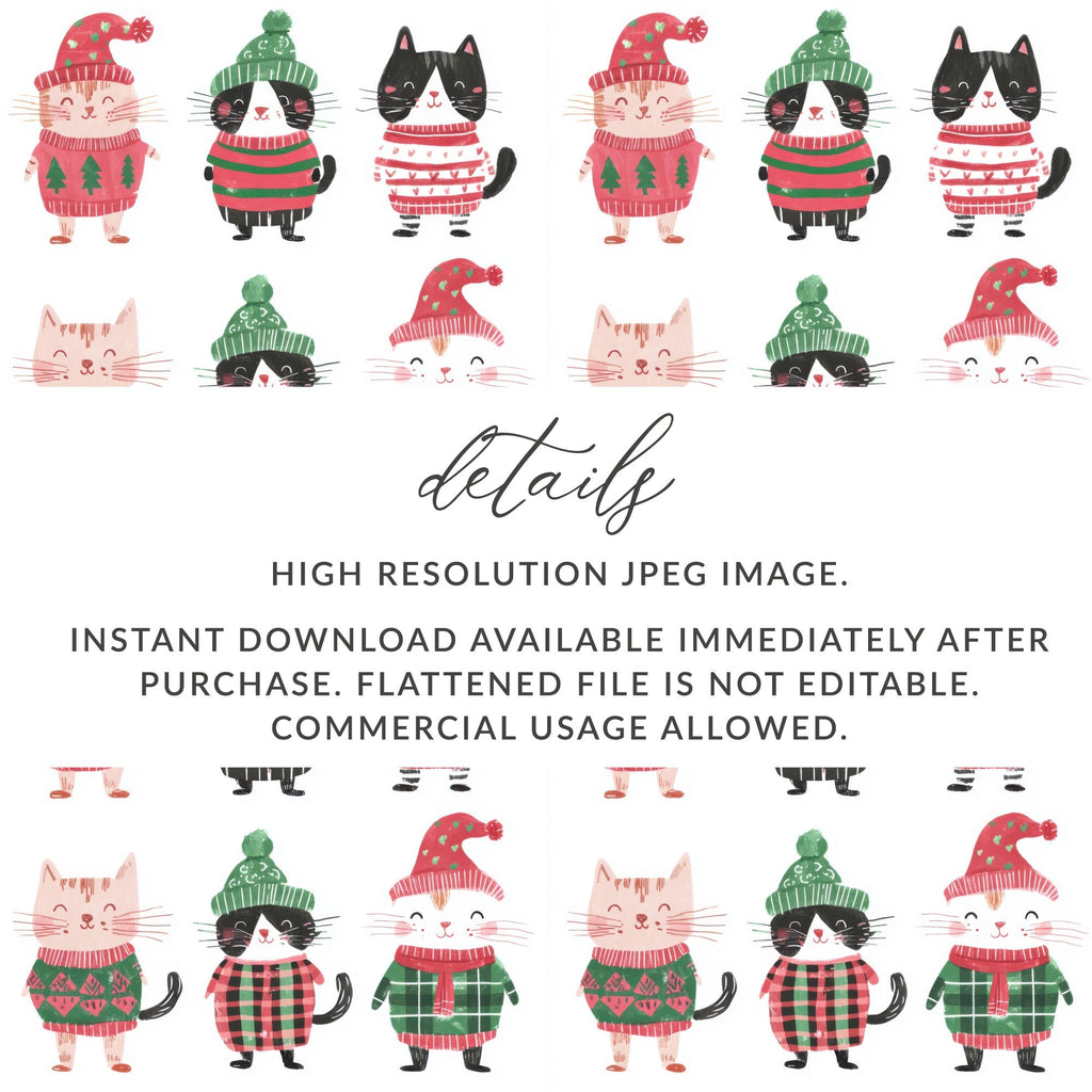 Cute Cats Wearing Winter Clothes Seamless Repeat Pattern Digital, Funny Christmas Background - Moore and Mountain