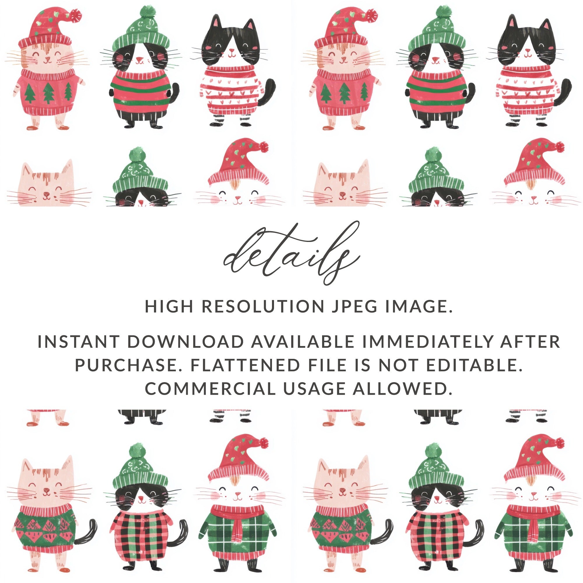 Cute Cats Wearing Winter Clothes Seamless Repeat Pattern Digital, Funny Christmas Background - Moore and Mountain