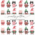 Cute Cats Wearing Winter Clothes Seamless Repeat Pattern Digital, Funny Christmas Background - Moore and Mountain