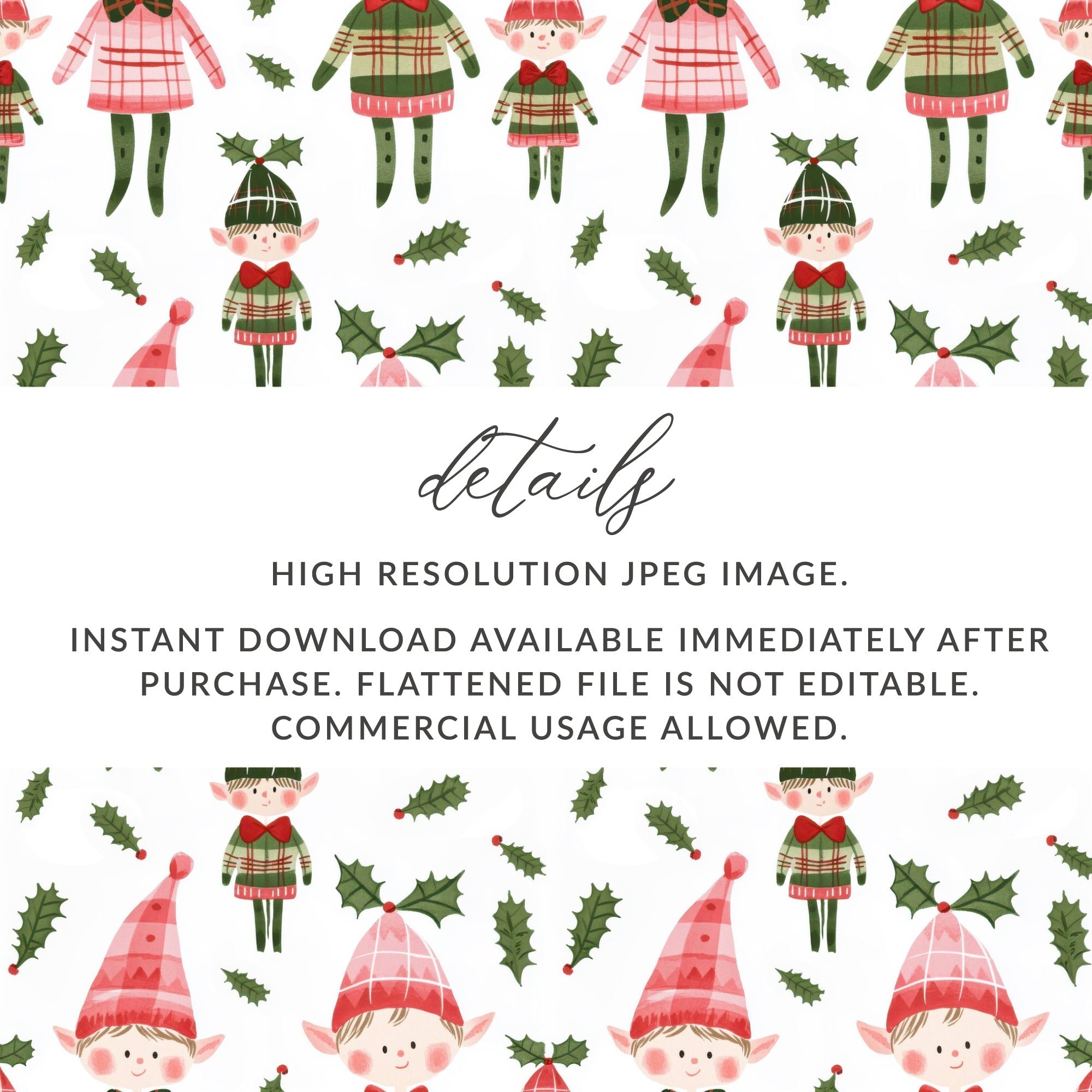 Cute Christmas Elves On White Pattern Digital Product - Moore and Mountain