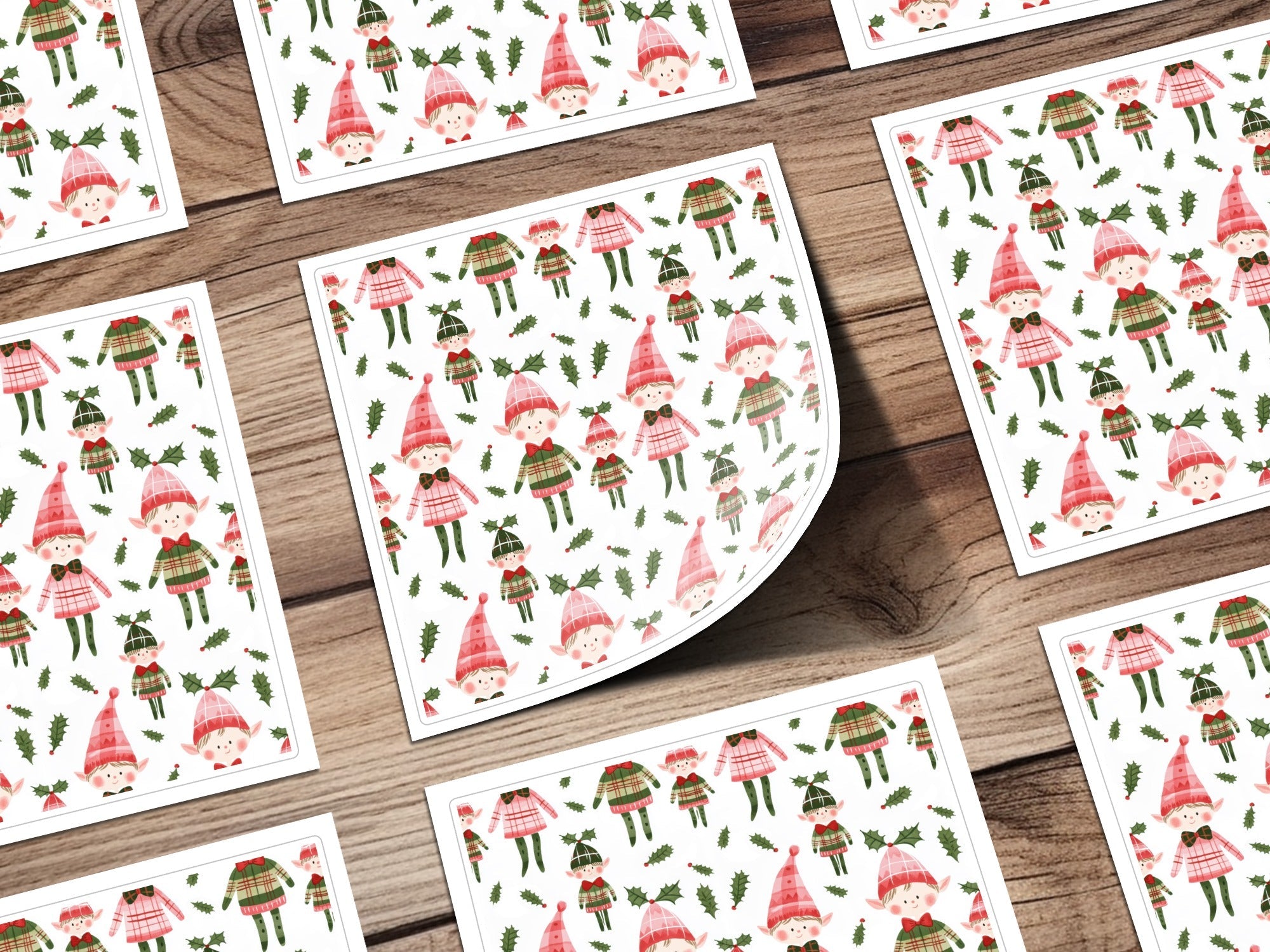 Cute Christmas Elves On White Pattern Digital Product - Moore and Mountain