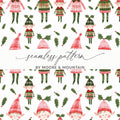 Cute Christmas Elves On White Pattern Digital Product - Moore and Mountain