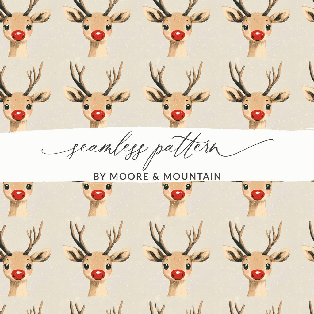 Cute Christmas Reindeer Seamless Pattern for Holiday Rudolph Seamless Background - Moore and Mountain