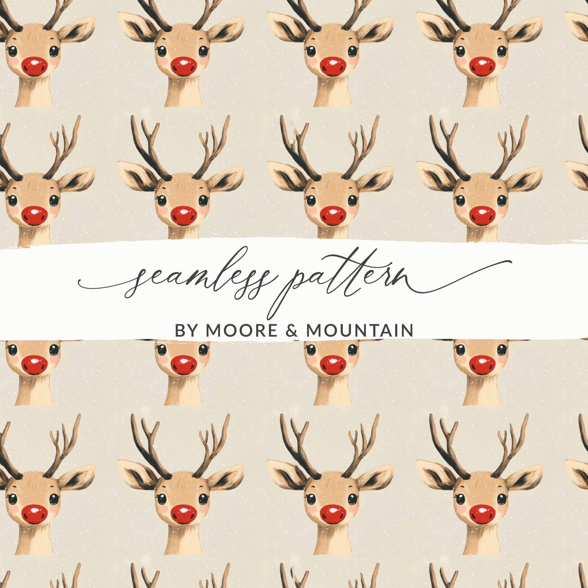 Cute Christmas Reindeer Seamless Pattern for Holiday Rudolph Seamless Background - Moore and Mountain