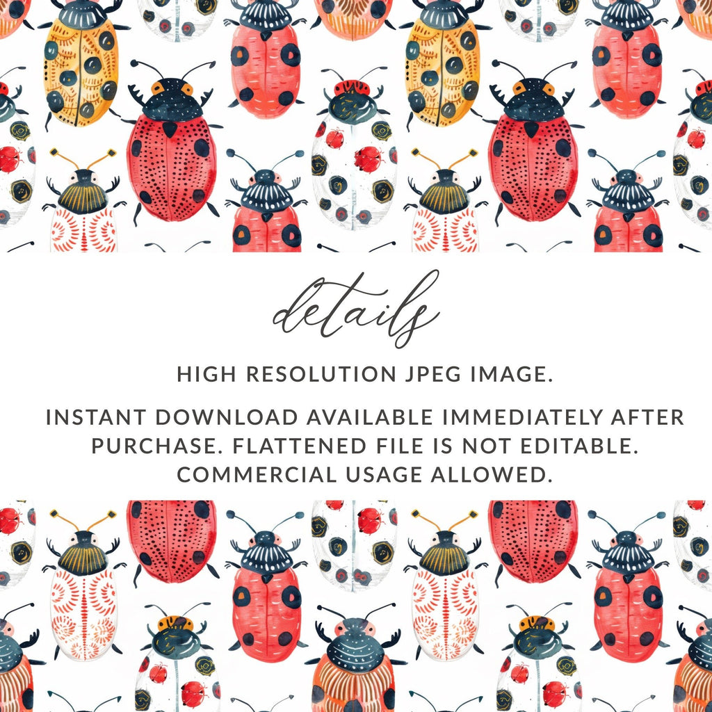 Cute Colorful Beetle and Ladybug Pattern Digital Download |Seamless Bugs Pattern JPEG - Moore and Mountain