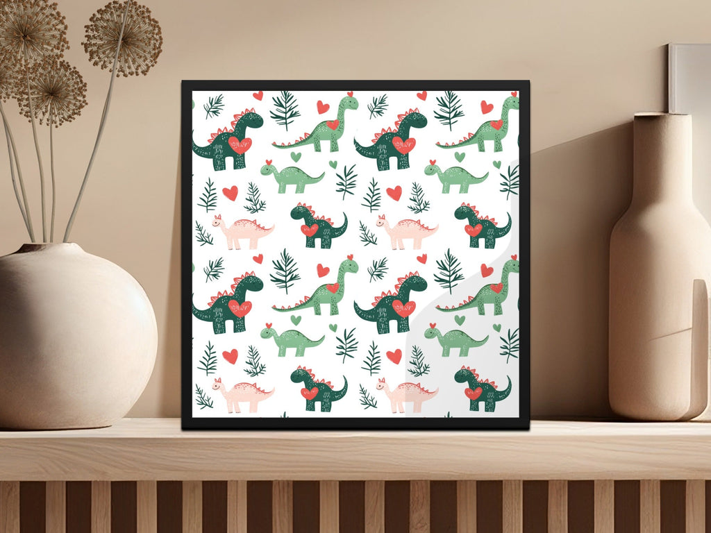 Cute Dinosaur Digital Paper, Seamless Pattern for Fabric, Nursery Decor, Dino Print, Love Heart Theme, Scalable Digital Files - Moore and Mountain