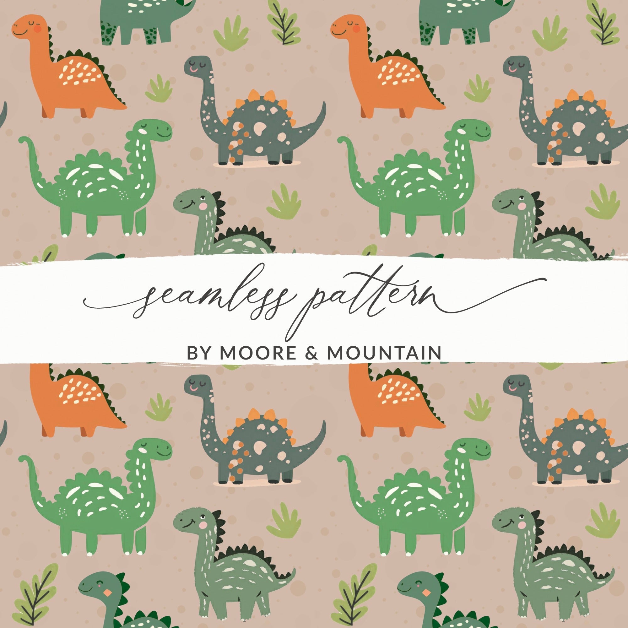 Cute Dinosaur Digital Pattern, Seamless Dino Background, Scrapbook Paper, Fabric Design, Kids Room Decor, Nursery Art, Digital Download - Moore and Mountain