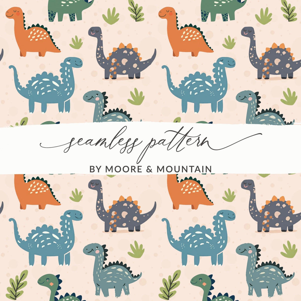 Cute Dinosaur Seamless Pattern Digital Paper, Dino Digital Download, Reptile Background, Kids Room, Nursery Decor, Scrapbooking - Moore and Mountain