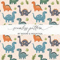 Cute Dinosaur Seamless Pattern Digital Paper, Dino Digital Download, Reptile Background, Kids Room, Nursery Decor, Scrapbooking - Moore and Mountain