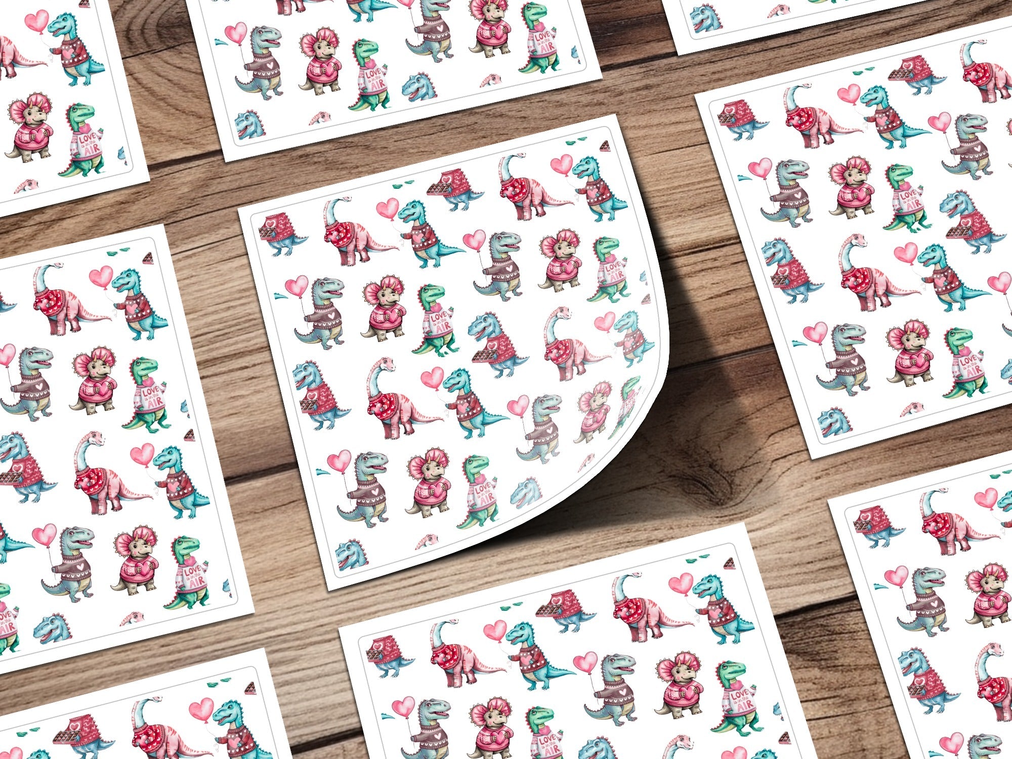 Cute Dinosaur Valentine's Day Digital Seamless Pattern, Kawaii Dino Hearts Fabric, Digital Paper Download, Valentines Day Digital, Two - Moore and Mountain