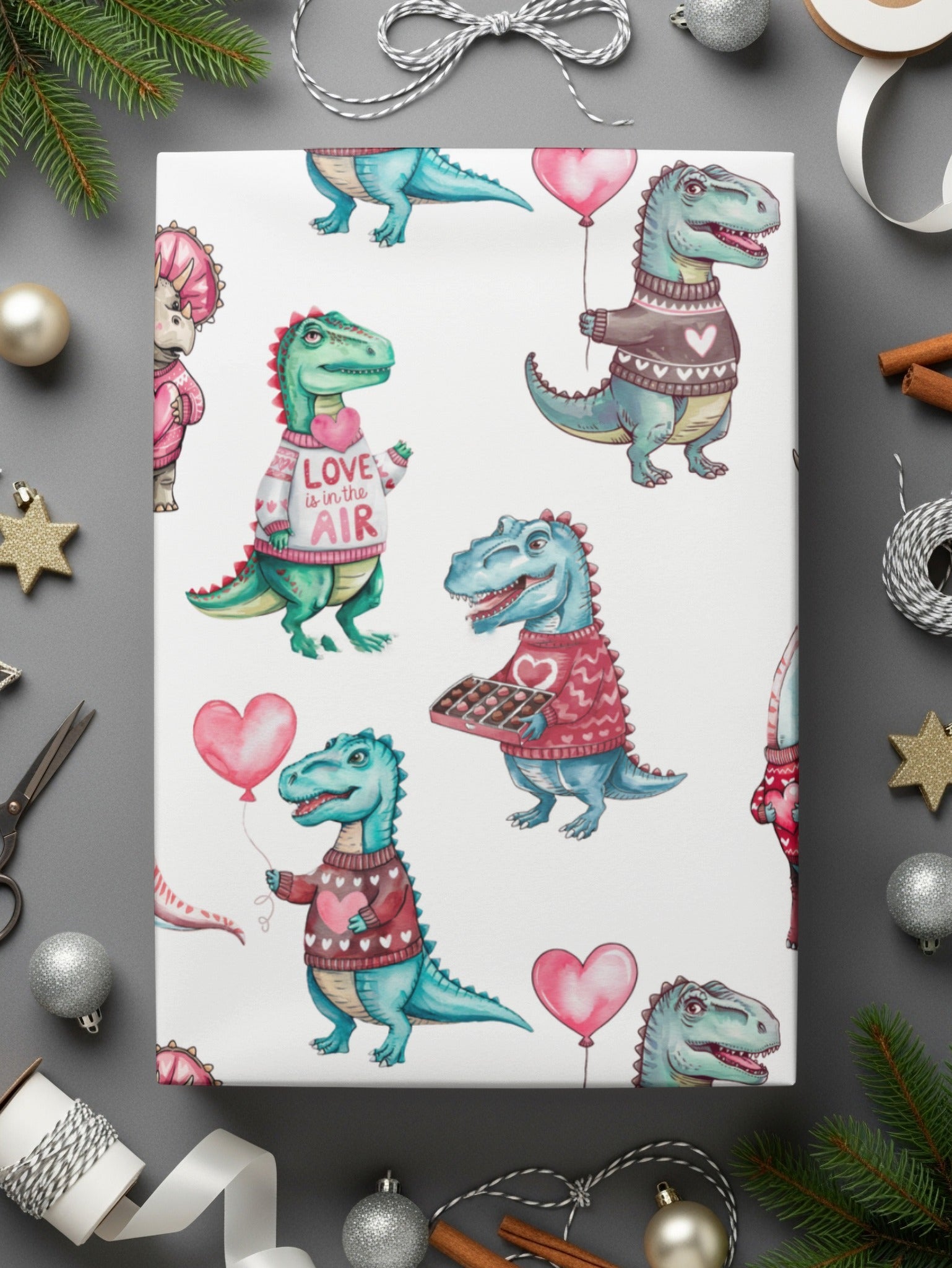 Cute Dinosaur Valentine's Day Digital Seamless Pattern, Kawaii Dino Hearts Fabric, Digital Paper Download, Valentines Day Digital, Two - Moore and Mountain
