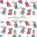 Cute Dinosaur Valentine's Day Digital Seamless Pattern, Kawaii Dino Hearts Fabric, Digital Paper Download, Valentines Day Digital, Two - Moore and Mountain