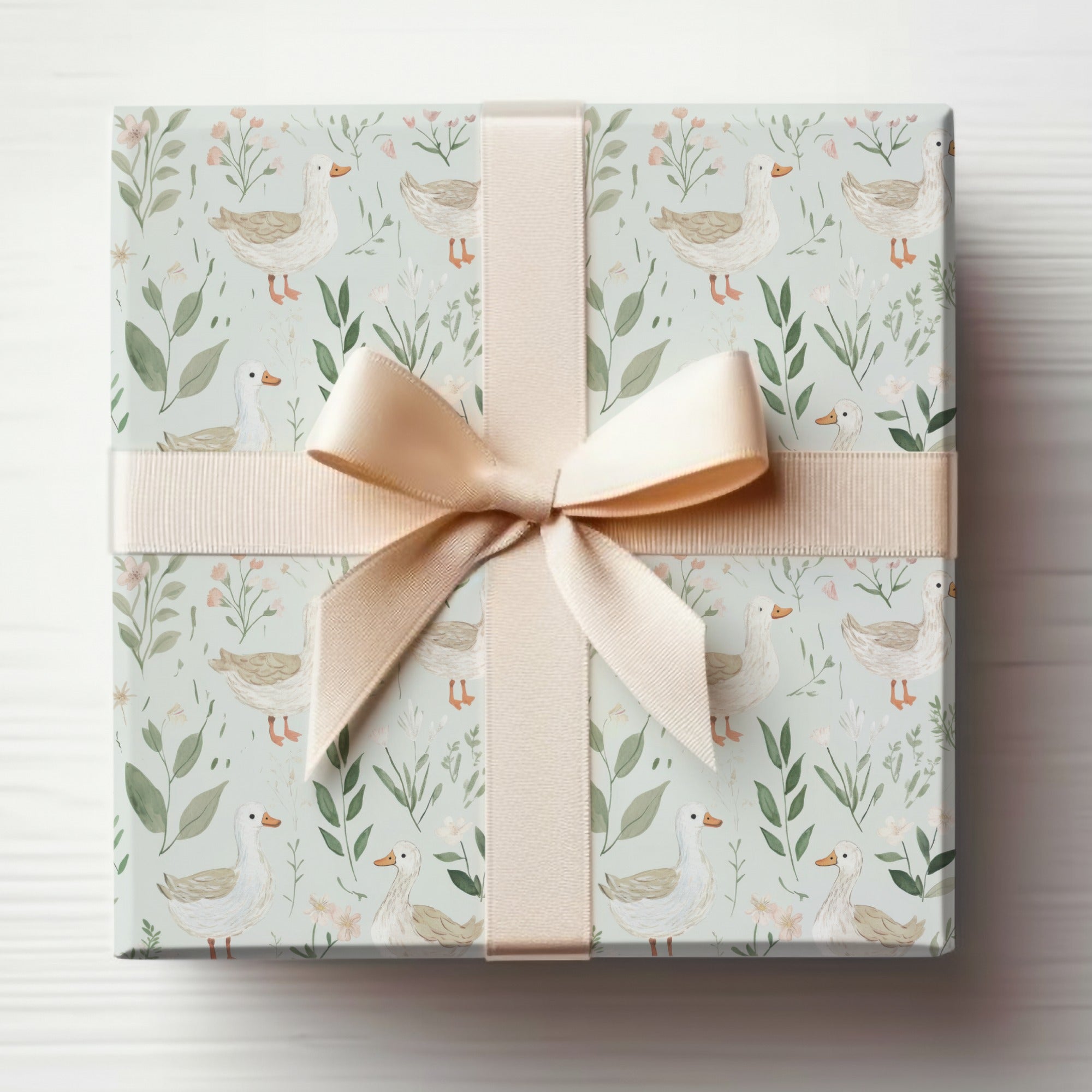 Whimsical Duck and Floral Design Gift Wrapping Paper