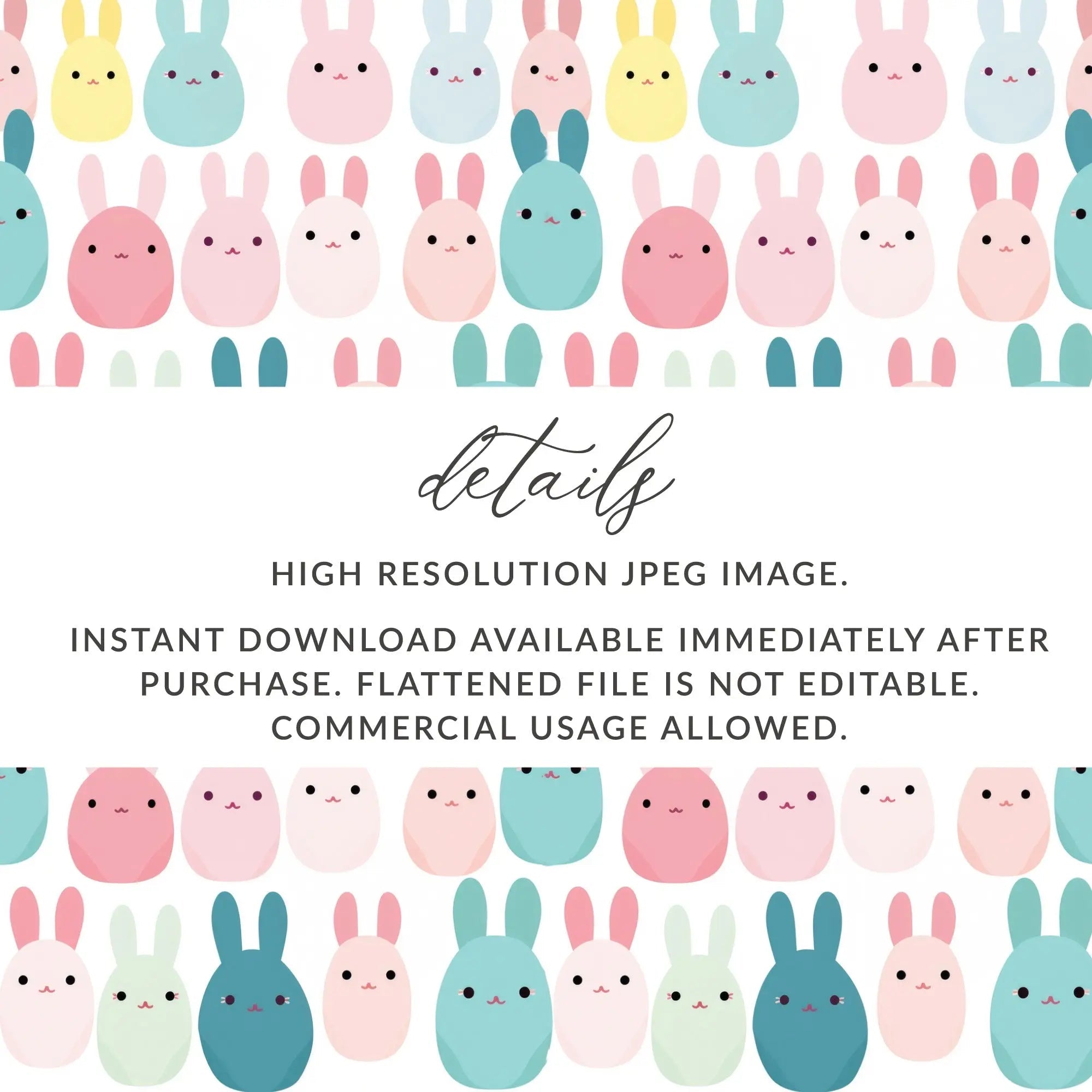 Cute Easter Bunny Seamless Pattern Digital Paper, Pastel Rabbit Repeat Design, Kawaii Spring Animal Printable, 12x12 Inch JPEGs Digital - Moore and Mountain