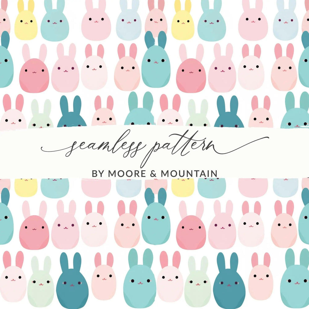 Cute Easter Bunny Seamless Pattern Digital Paper, Pastel Rabbit Repeat Design, Kawaii Spring Animal Printable, 12x12 Inch JPEGs Digital - Moore and Mountain