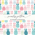 Cute Easter Bunny Seamless Pattern Digital Paper, Pastel Rabbit Repeat Design, Kawaii Spring Animal Printable, 12x12 Inch JPEGs Digital - Moore and Mountain