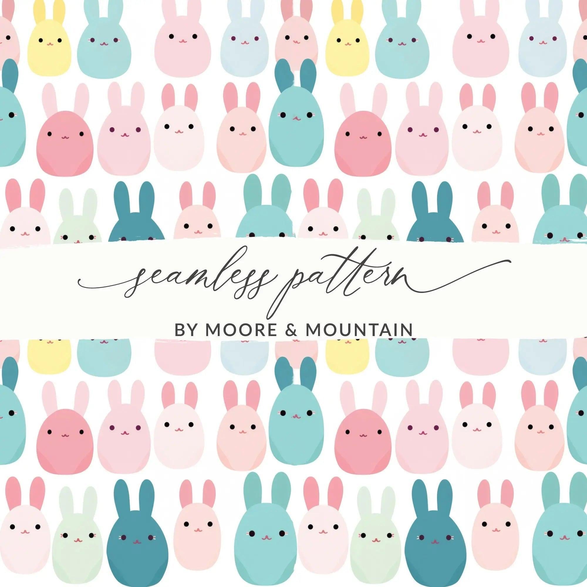Cute Easter Bunny Seamless Pattern Digital Paper, Pastel Rabbit Repeat Design, Kawaii Spring Animal Printable, 12x12 Inch JPEGs Digital - Moore and Mountain