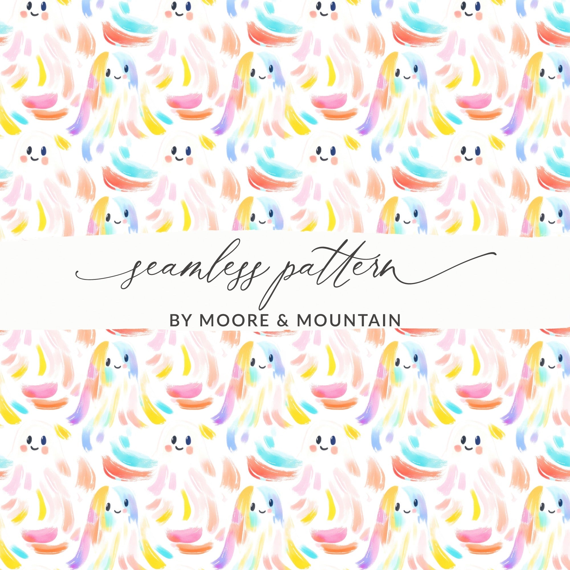Cute Ghost Seamless Pattern, Pastel Halloween Digital Paper, Kawaii Ghost Fabric, Spooky Season Background, Digital Download for Sublimation - Moore and Mountain