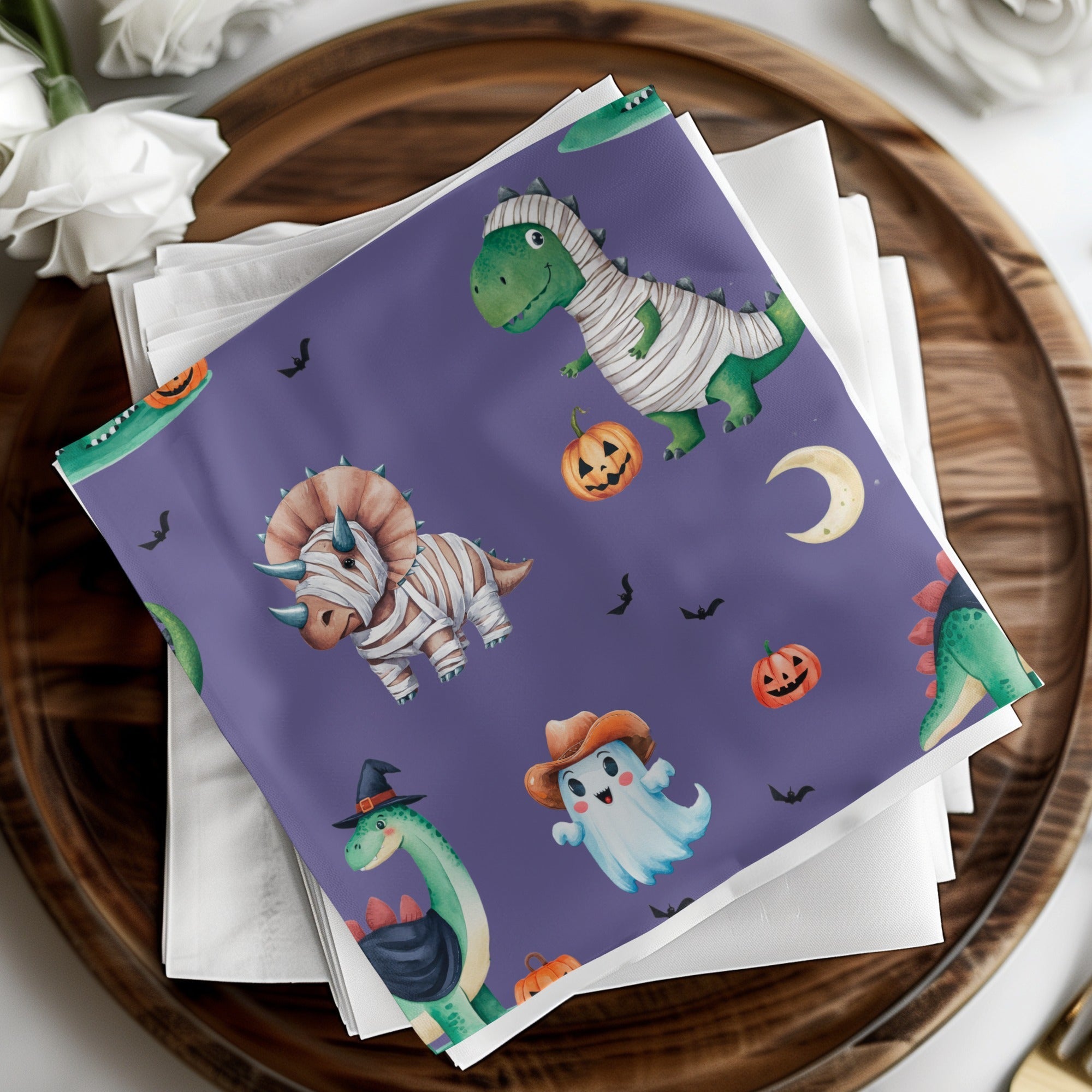 Cute Halloween Dinosaur Digital Paper, Seamless Pattern JPEG Files, Mummy Dinosaur, Ghost Cowboy, Pumpkins, Halloween Pattern - Moore and Mountain