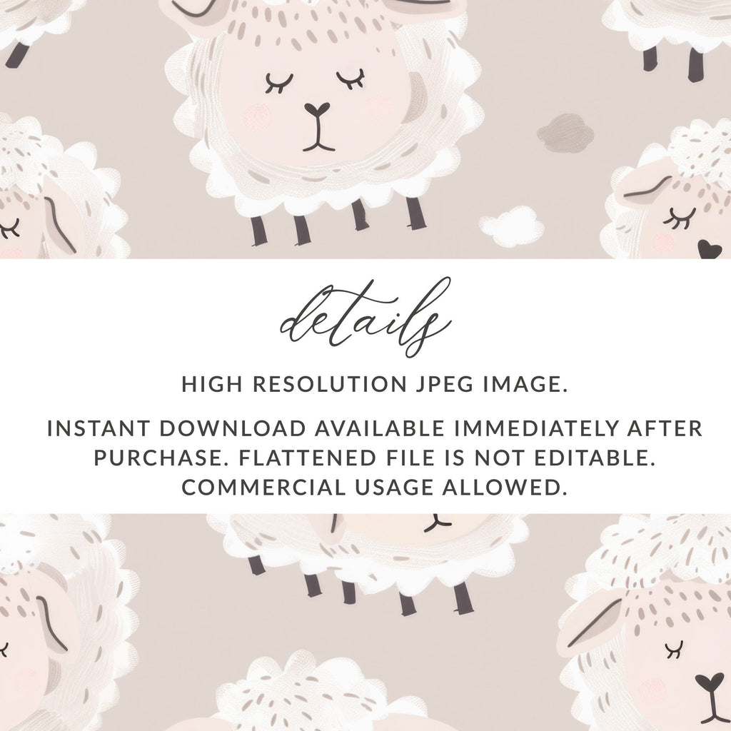 Cute Lamb Seamless Pattern, Neutral Nursery Decor, Digital Paper for Baby Projects, Sheep Repeat Pattern, Digital Downloads for Fabrics - Moore and Mountain