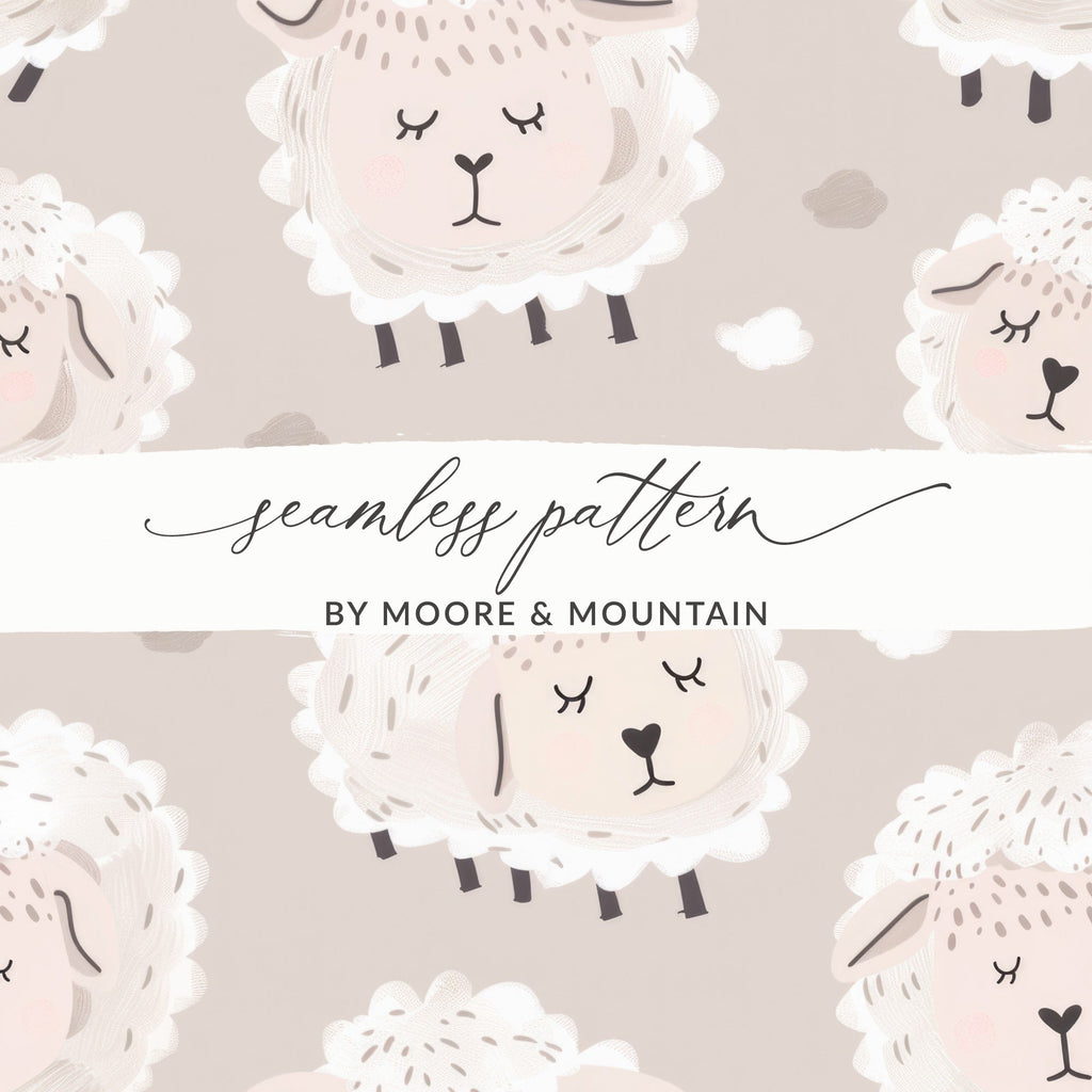 Cute Lamb Seamless Pattern, Neutral Nursery Decor, Digital Paper for Baby Projects, Sheep Repeat Pattern, Digital Downloads for Fabrics - Moore and Mountain